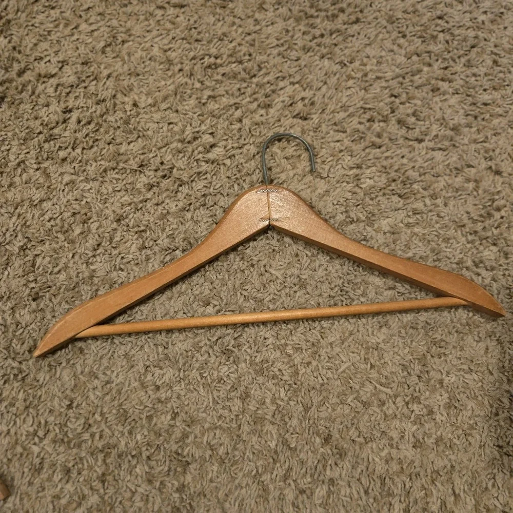 7-Pack Wooden Hangers w/ Pants Bar- Natural Wood Closet Space-Saving